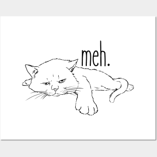 Meh Cat, Bored Kitty, Funny Cat, Cat Drawing Posters and Art